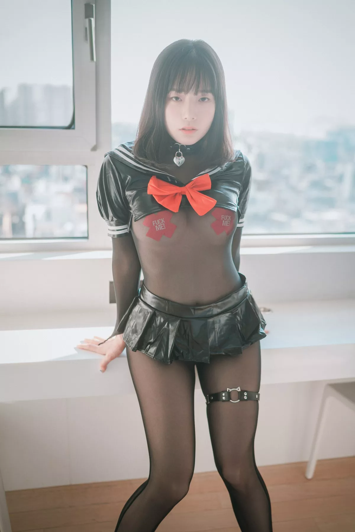 Xgyw.Org_[DJAWA]No.106_模特PIA_Leather Black Schoolgirl主题私房薄透连体黑丝极致诱惑写真102P