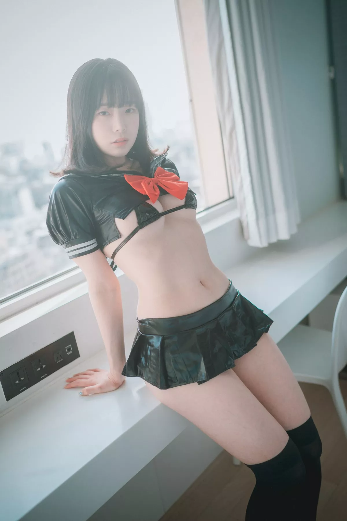 Xgyw.Org_[DJAWA]No.106_模特PIA_Leather Black Schoolgirl主题私房薄透连体黑丝极致诱惑写真102P