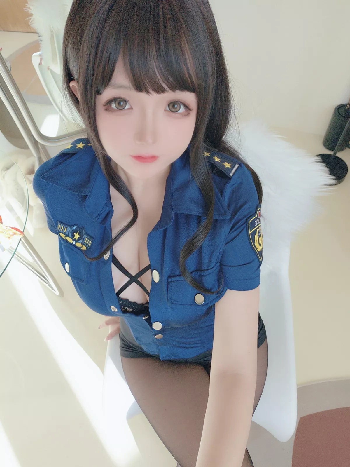 Xgyw.Org_Cosplay美女日奈娇豹纹女警主题蓝上衣配黑短裙半脱露豹纹内衣丰满诱惑写真109P