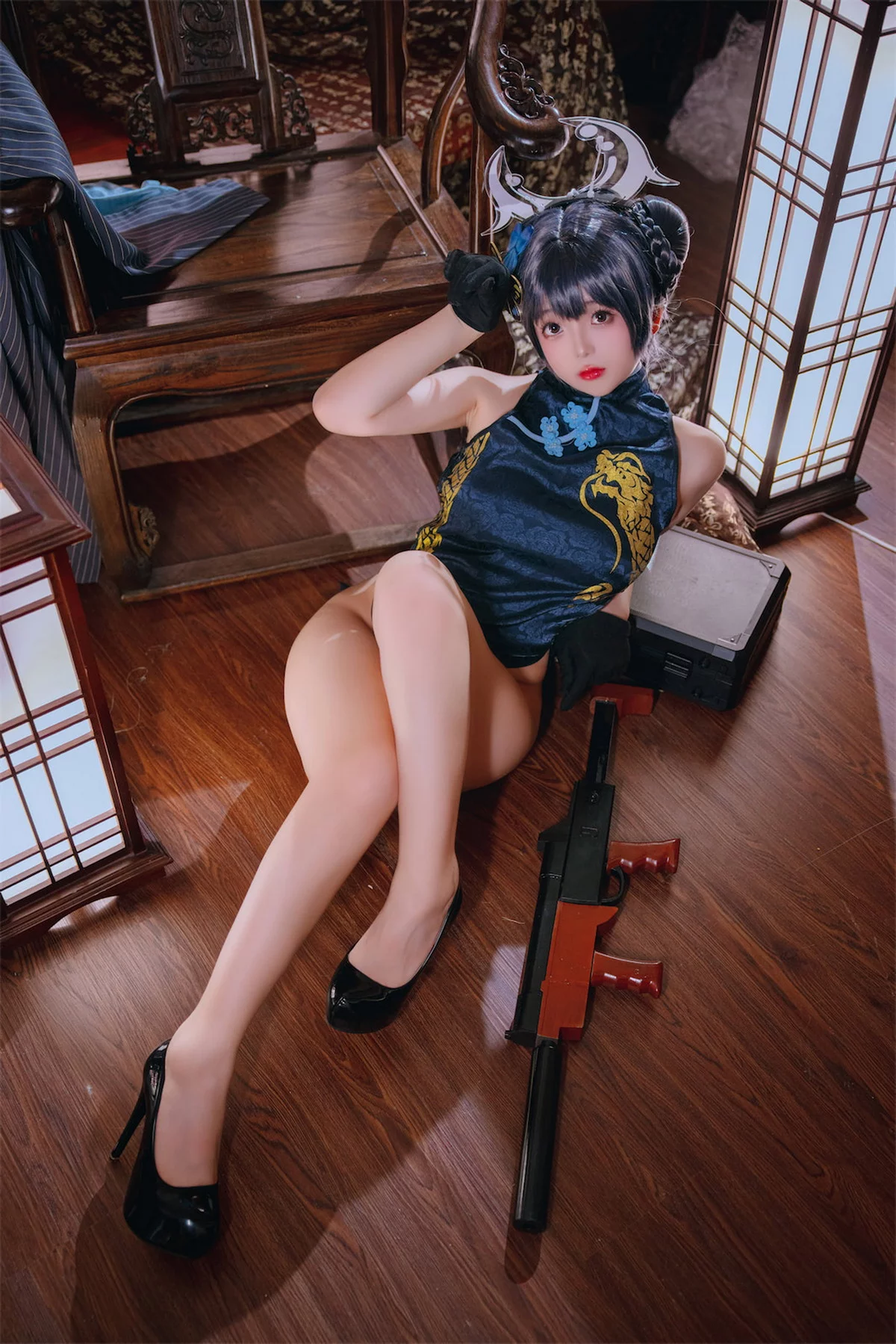 Xgyw.Org_Cosplay美女日奈娇碧蓝档案妃咲主题脱性感旗袍露黑色三点式内衣完美诱惑写真92P