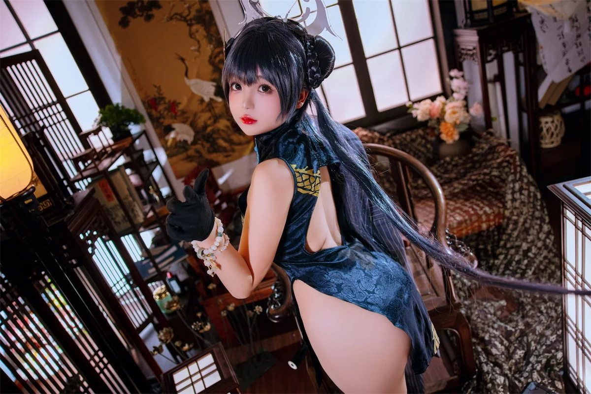 Xgyw.Org_Cosplay美女日奈娇碧蓝档案妃咲主题脱性感旗袍露黑色三点式内衣完美诱惑写真92P