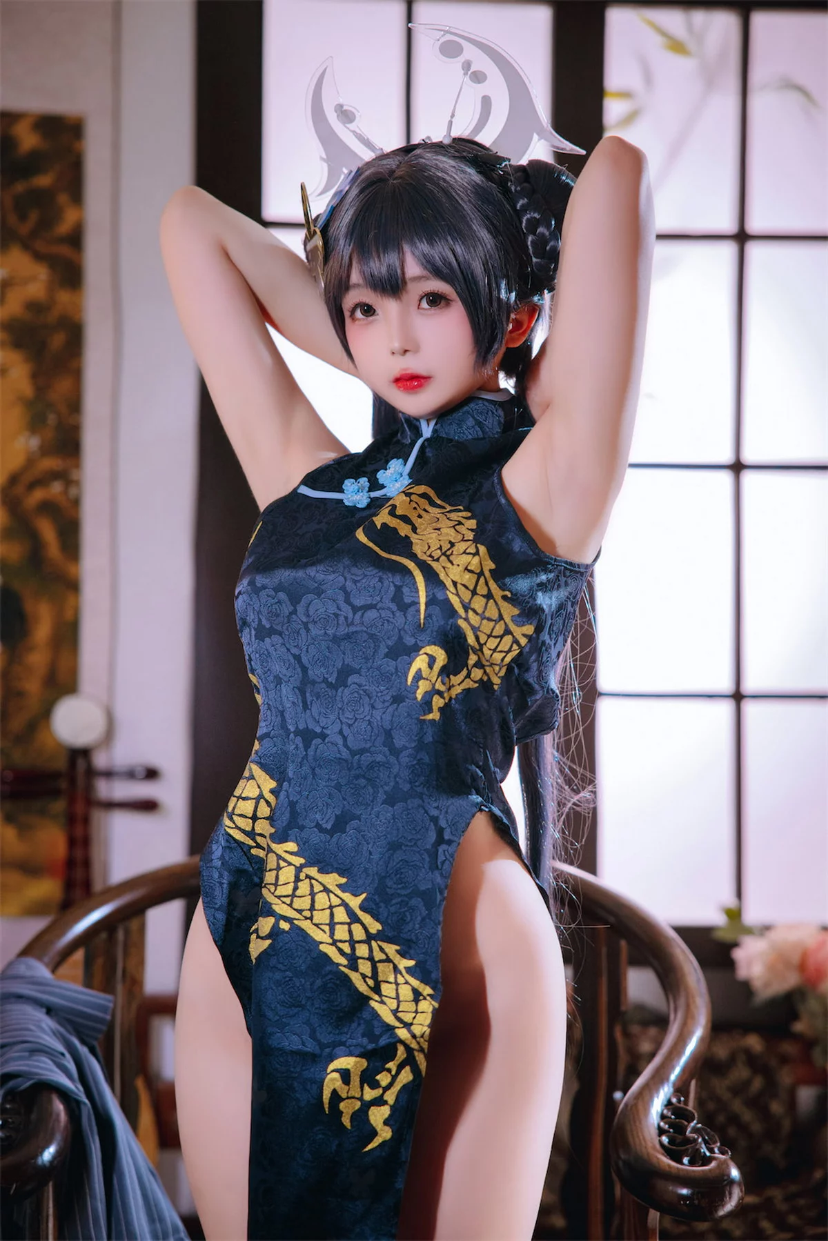 Xgyw.Org_Cosplay美女日奈娇碧蓝档案妃咲主题脱性感旗袍露黑色三点式内衣完美诱惑写真92P