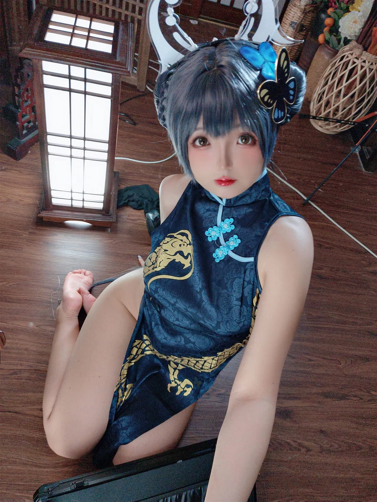 Xgyw.Org_Cosplay美女日奈娇碧蓝档案妃咲主题脱性感旗袍露黑色三点式内衣完美诱惑写真92P