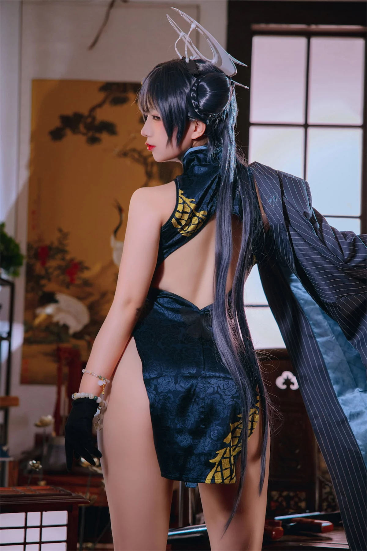 Xgyw.Org_Cosplay美女日奈娇碧蓝档案妃咲主题脱性感旗袍露黑色三点式内衣完美诱惑写真92P