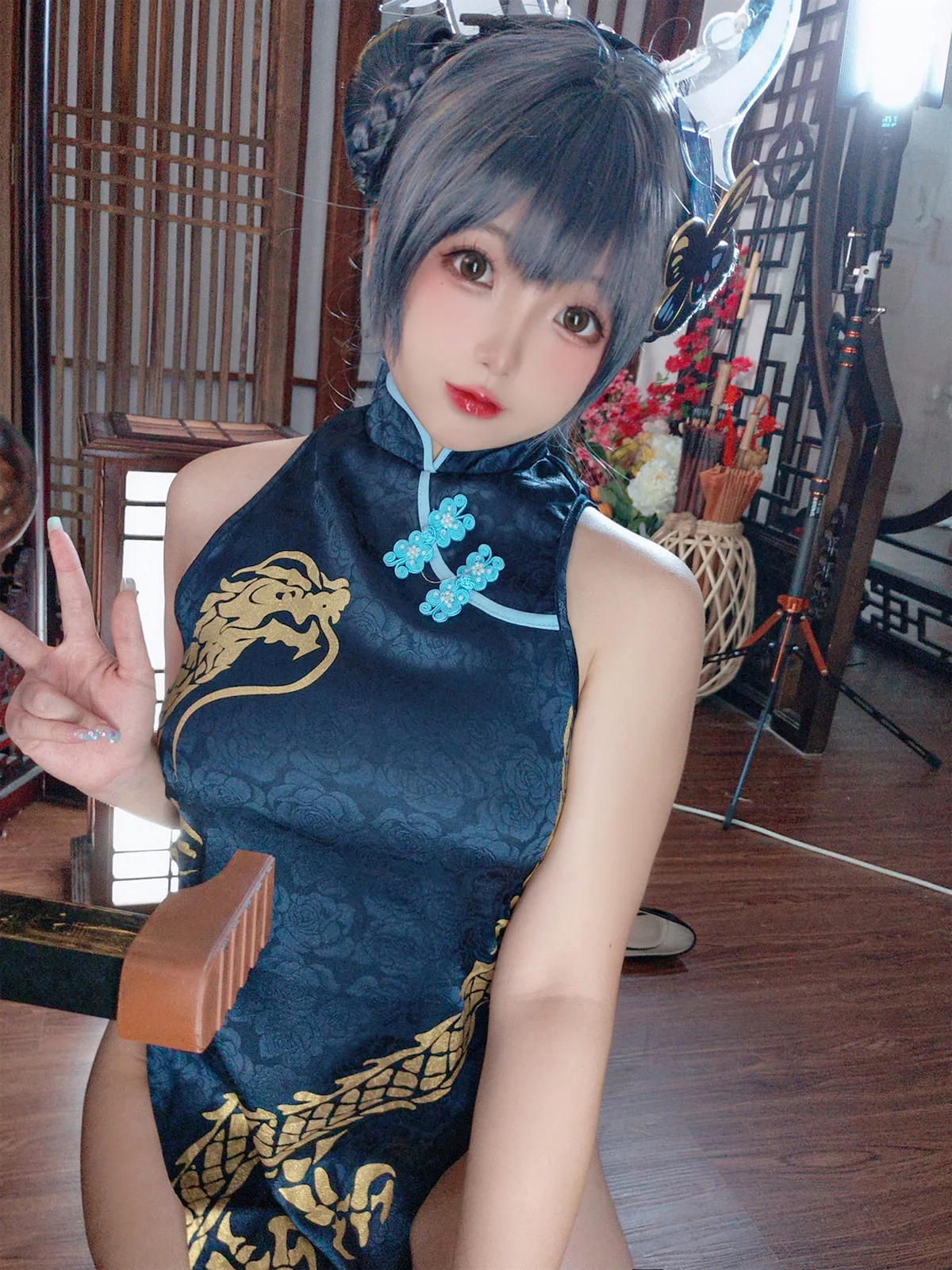 Xgyw.Org_Cosplay美女日奈娇碧蓝档案妃咲主题脱性感旗袍露黑色三点式内衣完美诱惑写真92P