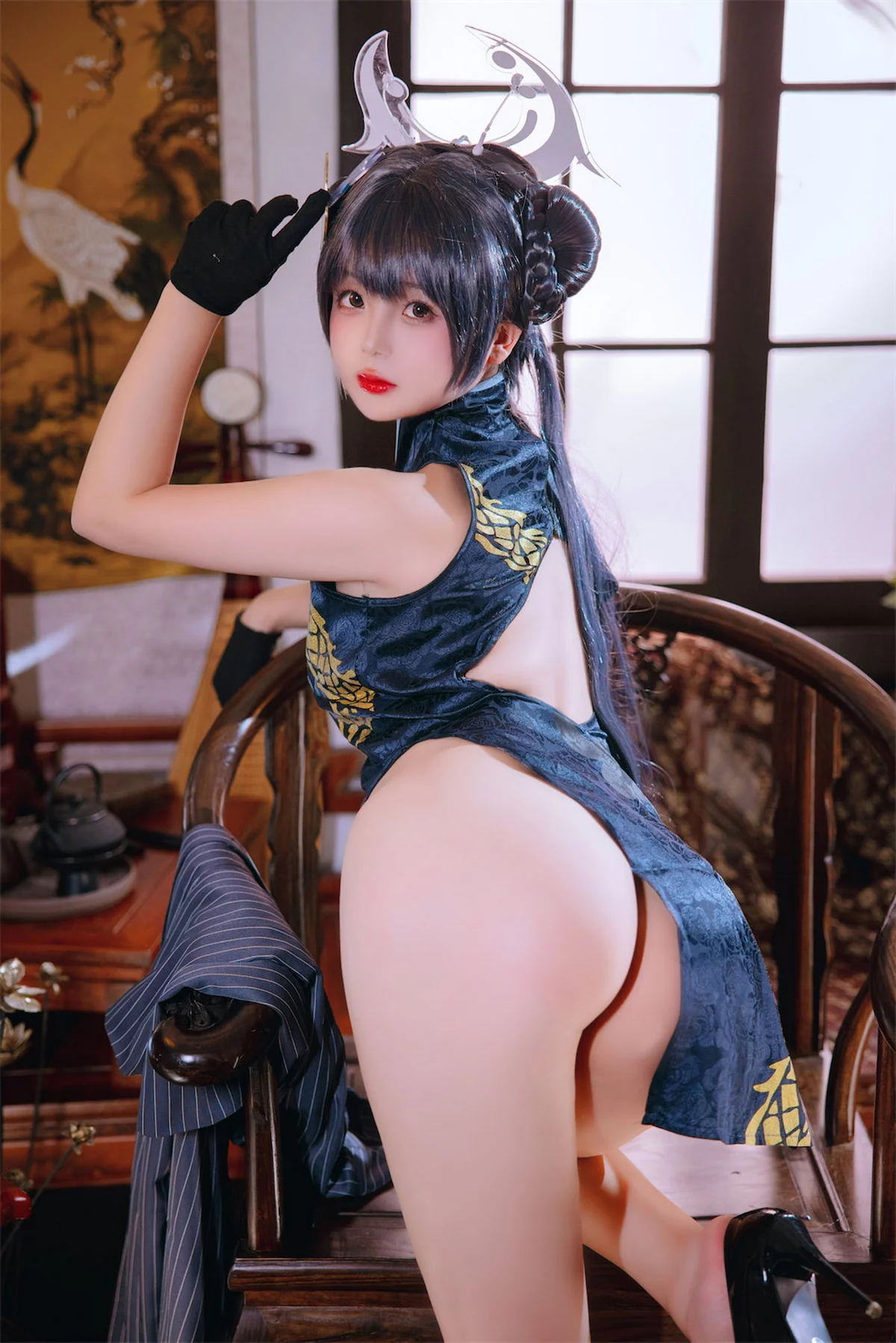 Xgyw.Org_Cosplay美女日奈娇碧蓝档案妃咲主题脱性感旗袍露黑色三点式内衣完美诱惑写真92P