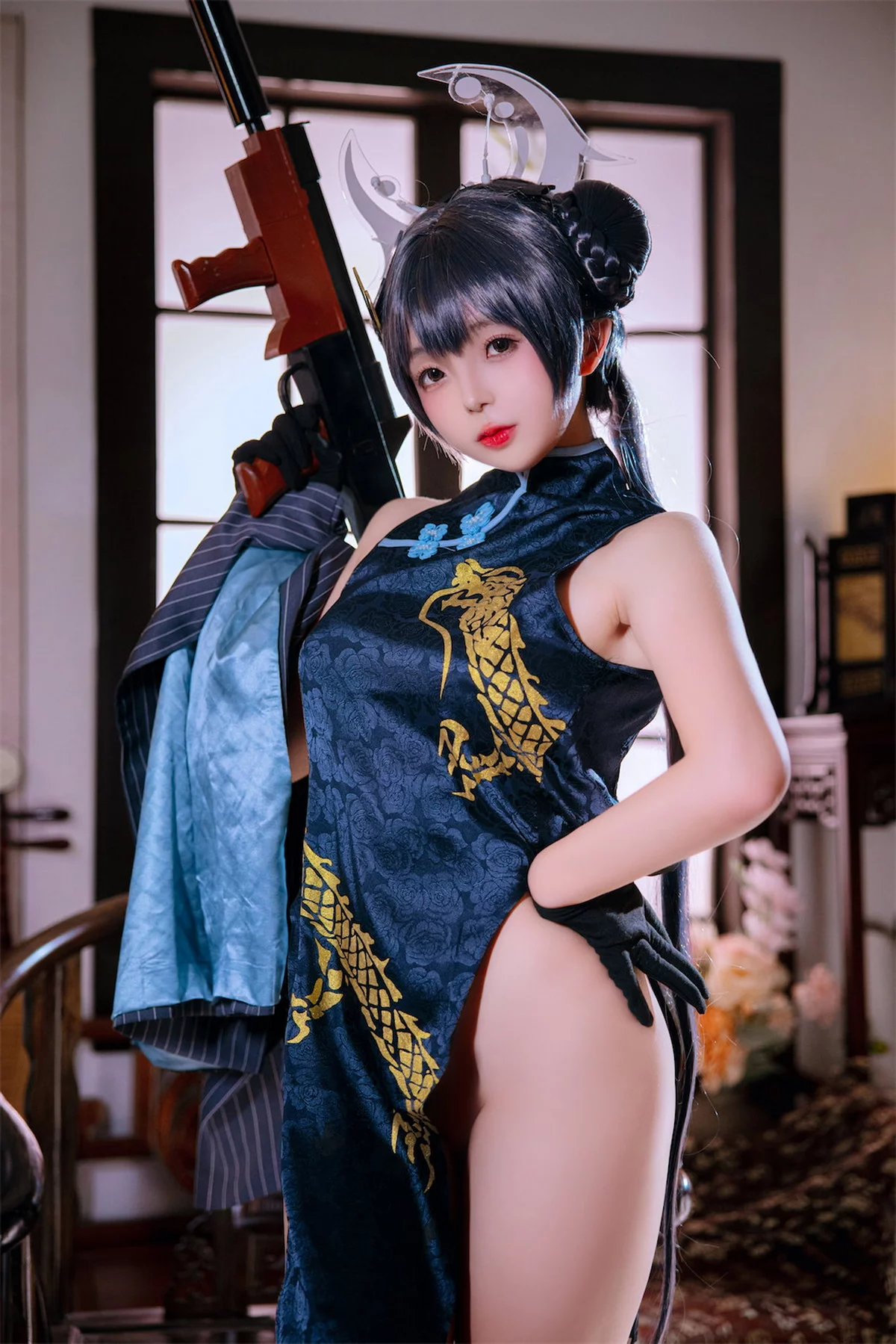 Xgyw.Org_Cosplay美女日奈娇碧蓝档案妃咲主题脱性感旗袍露黑色三点式内衣完美诱惑写真92P