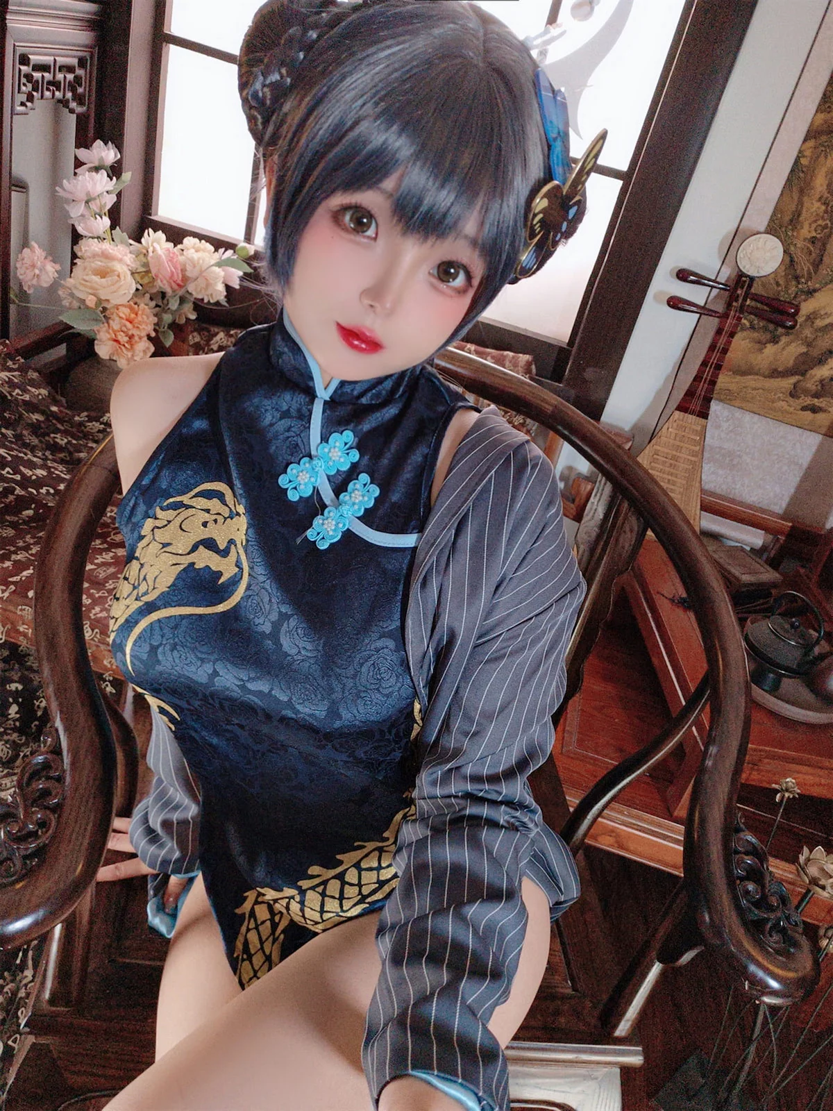 Xgyw.Org_Cosplay美女日奈娇碧蓝档案妃咲主题脱性感旗袍露黑色三点式内衣完美诱惑写真92P