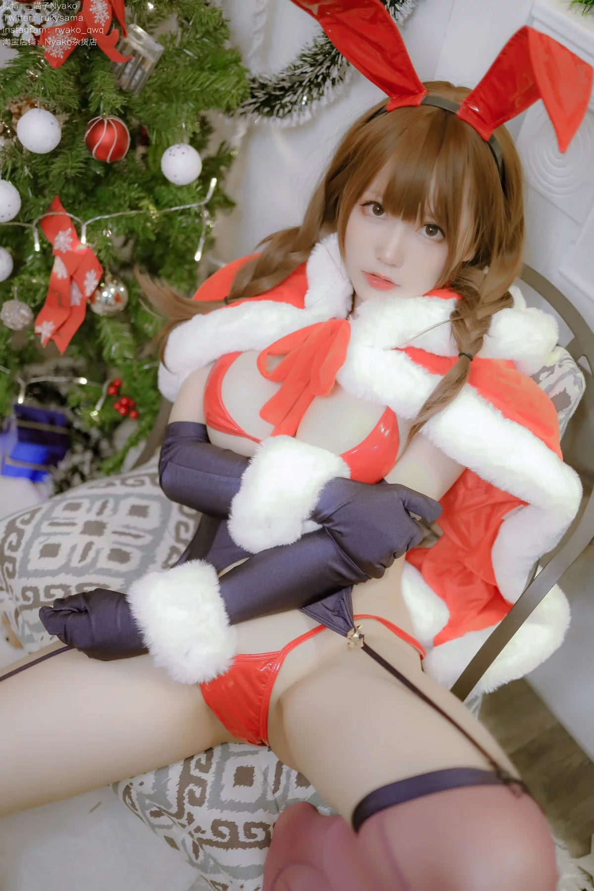 Xgyw.Org_网络美女Nyako喵子Christmas Bunny主题兔女郎装扮红色皮质内衣秀豪乳诱惑写真154P