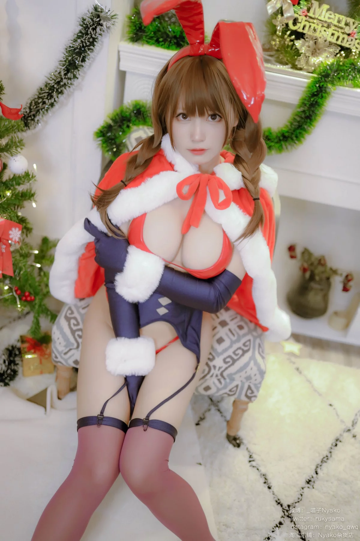 Xgyw.Org_网络美女Nyako喵子Christmas Bunny主题兔女郎装扮红色皮质内衣秀豪乳诱惑写真154P