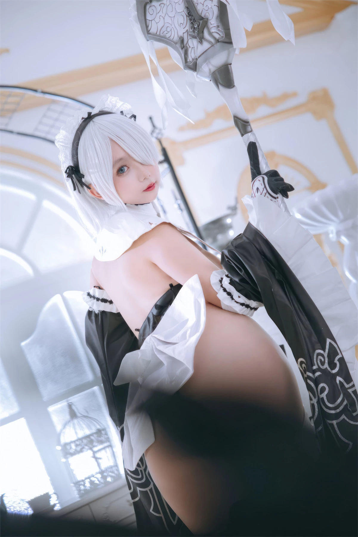 Xgyw.Org_Cosplay美女日奈娇2B奶盖女仆主题性感黑白情趣女仆装配白色腿袜秀完美身材诱惑写真86P