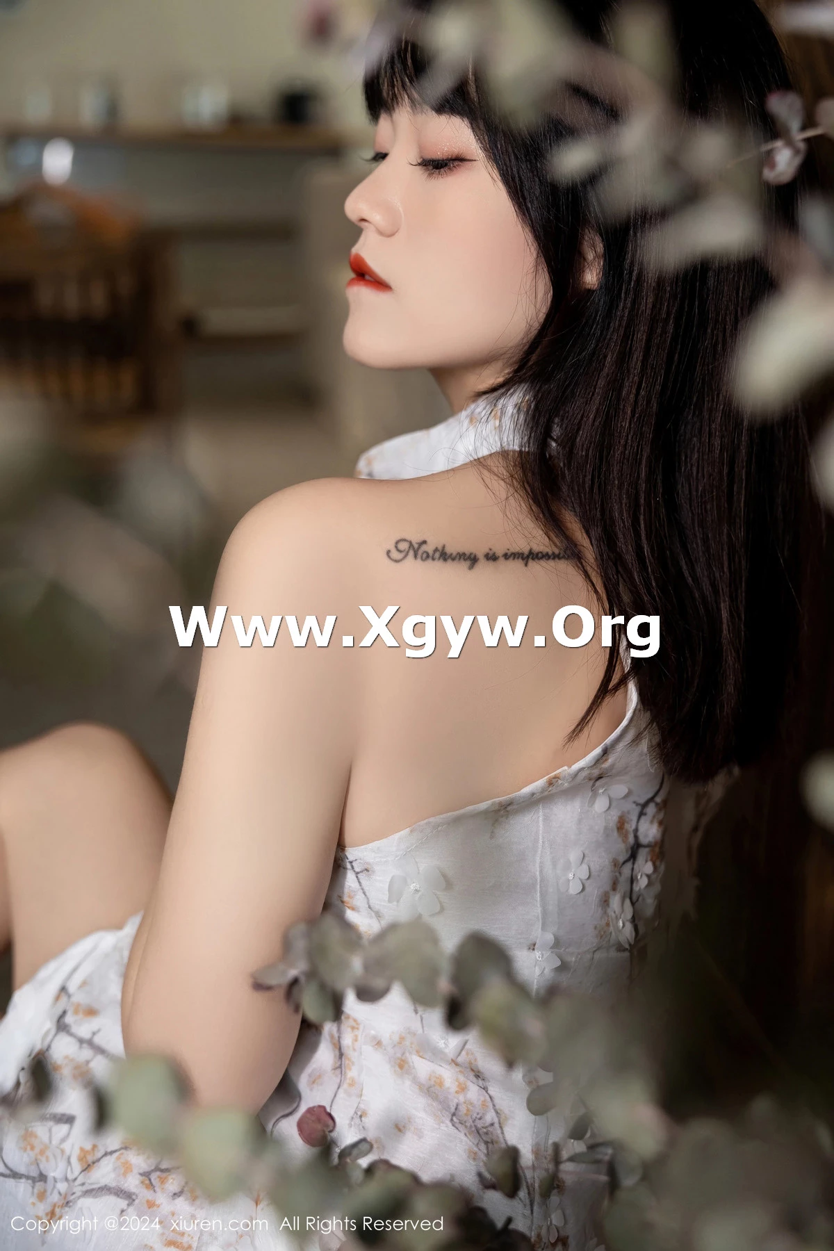 Xgyw.Org_XiuRen第8434期_模特唐安诺性感带图案连衣短裙露黑色内衣秀曼妙身姿诱惑写真59P